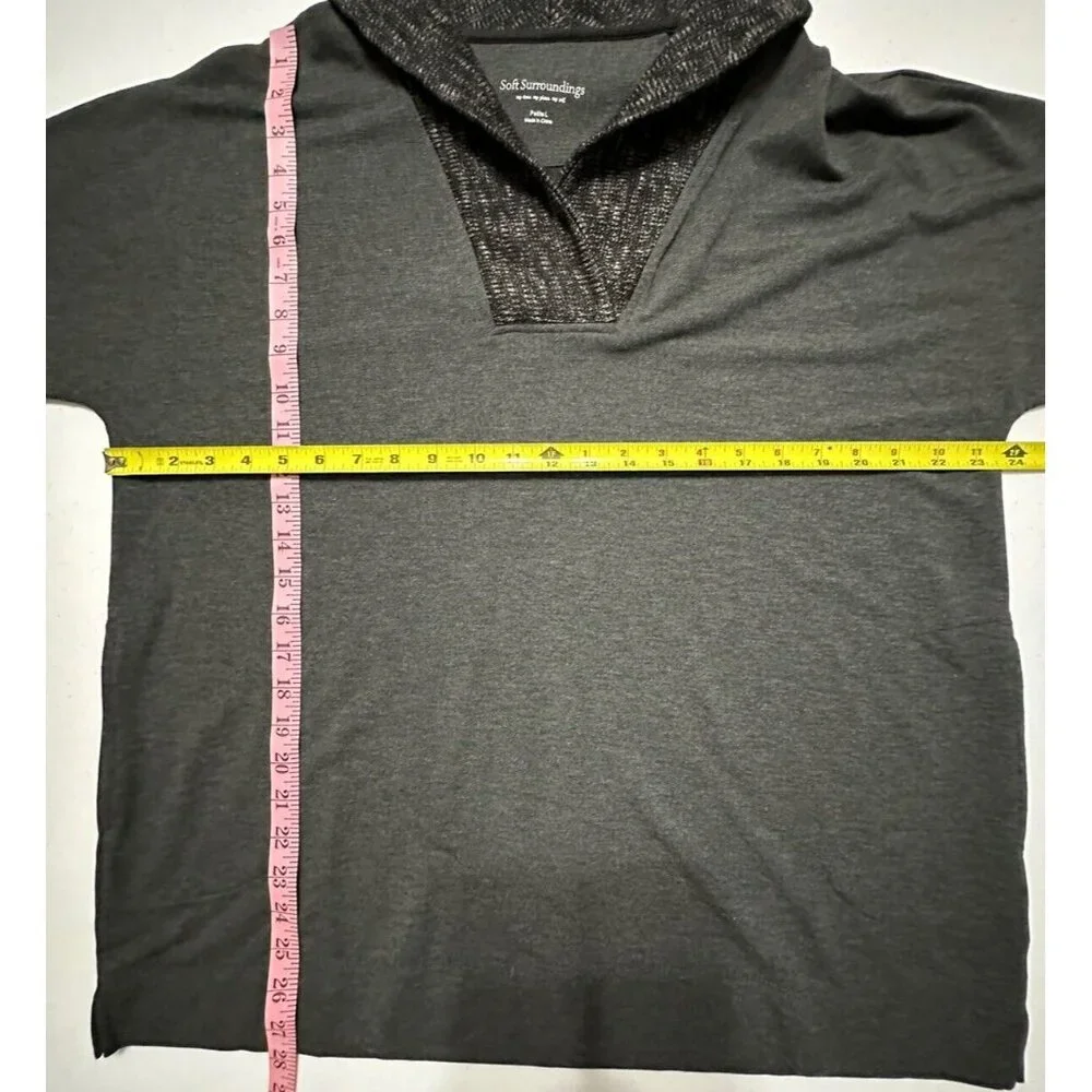 Soft Surroundings Long Sleeve Tunic Sweater Solid Gray‎ V-neck Stretch Petite PL